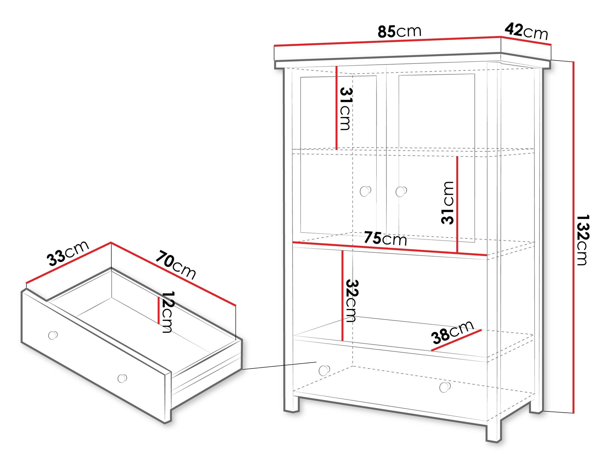 Komód Romelbo 144 (Fehér + Tölgy)