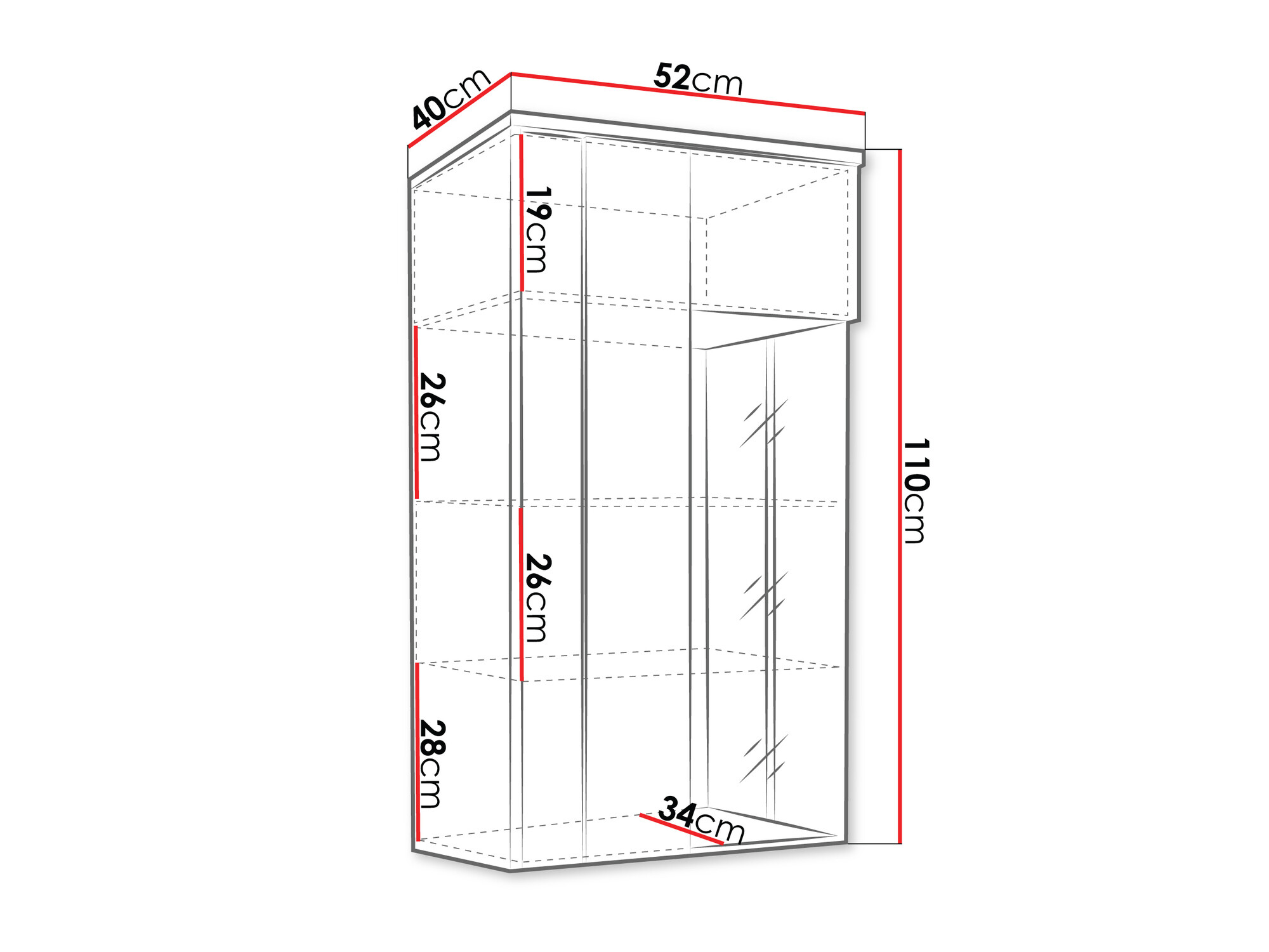 Fali szekrény Florem (Fehér + Fényes fehér + Világos fa)