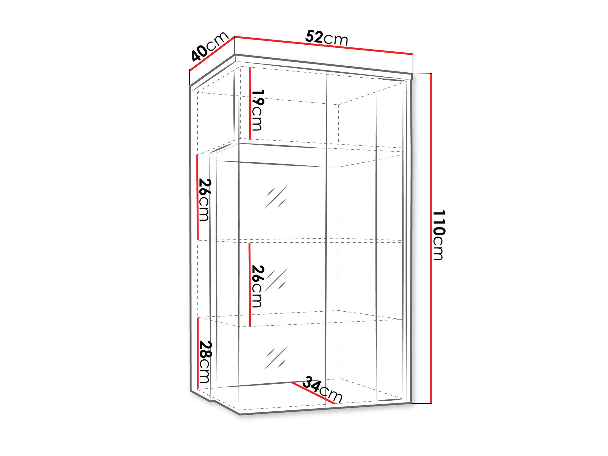 Fali szekrény Florem I (Fehér + Fényes fehér + Világos fa)