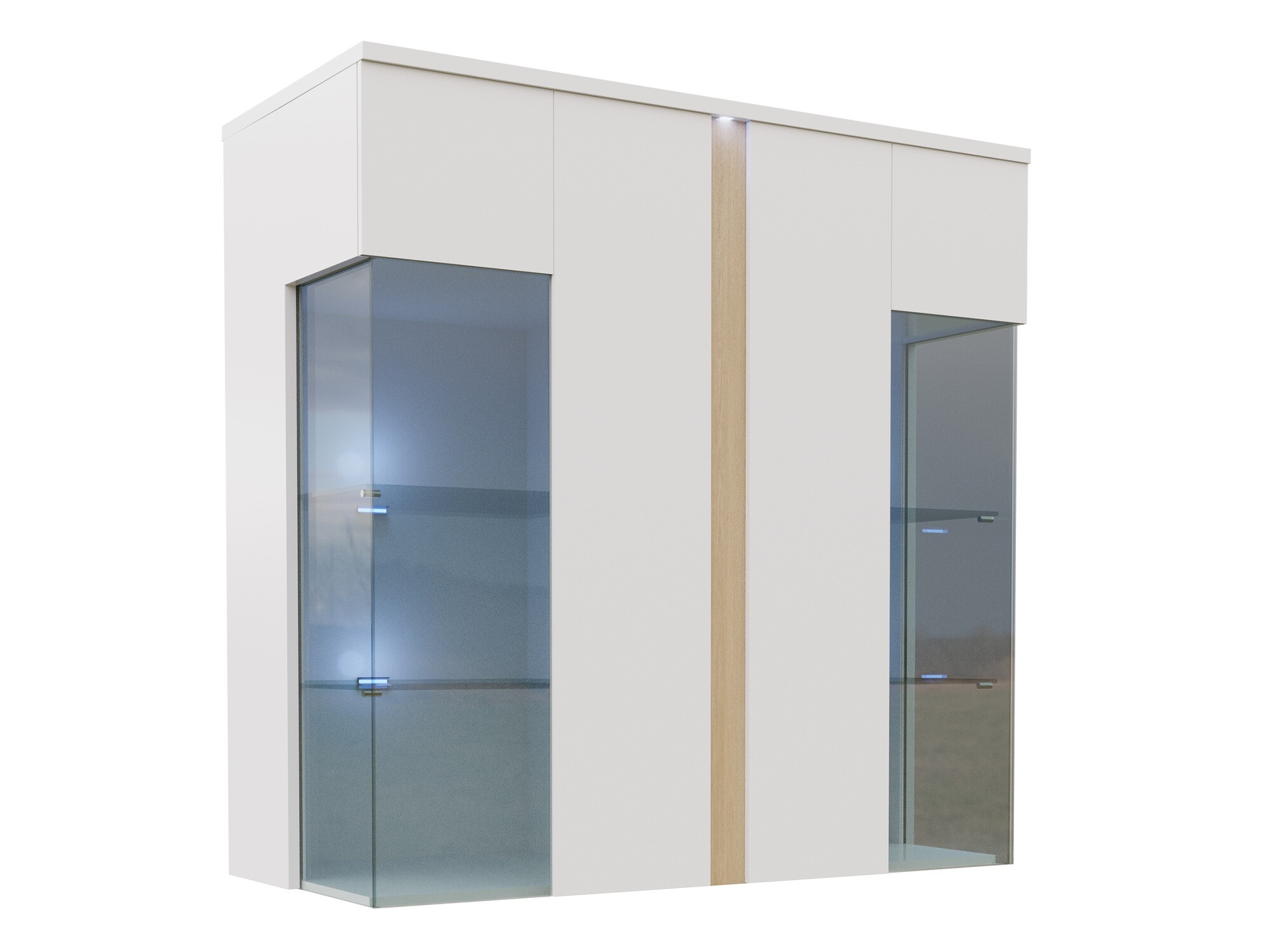 Szekrény Livseri 104 (Fehér + Fényes fehér + Világos fa)