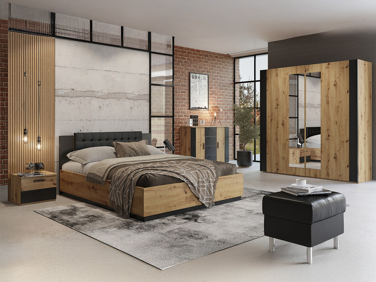 Ágy Felelie 112 (Artisan tölgy + Matt fekete)