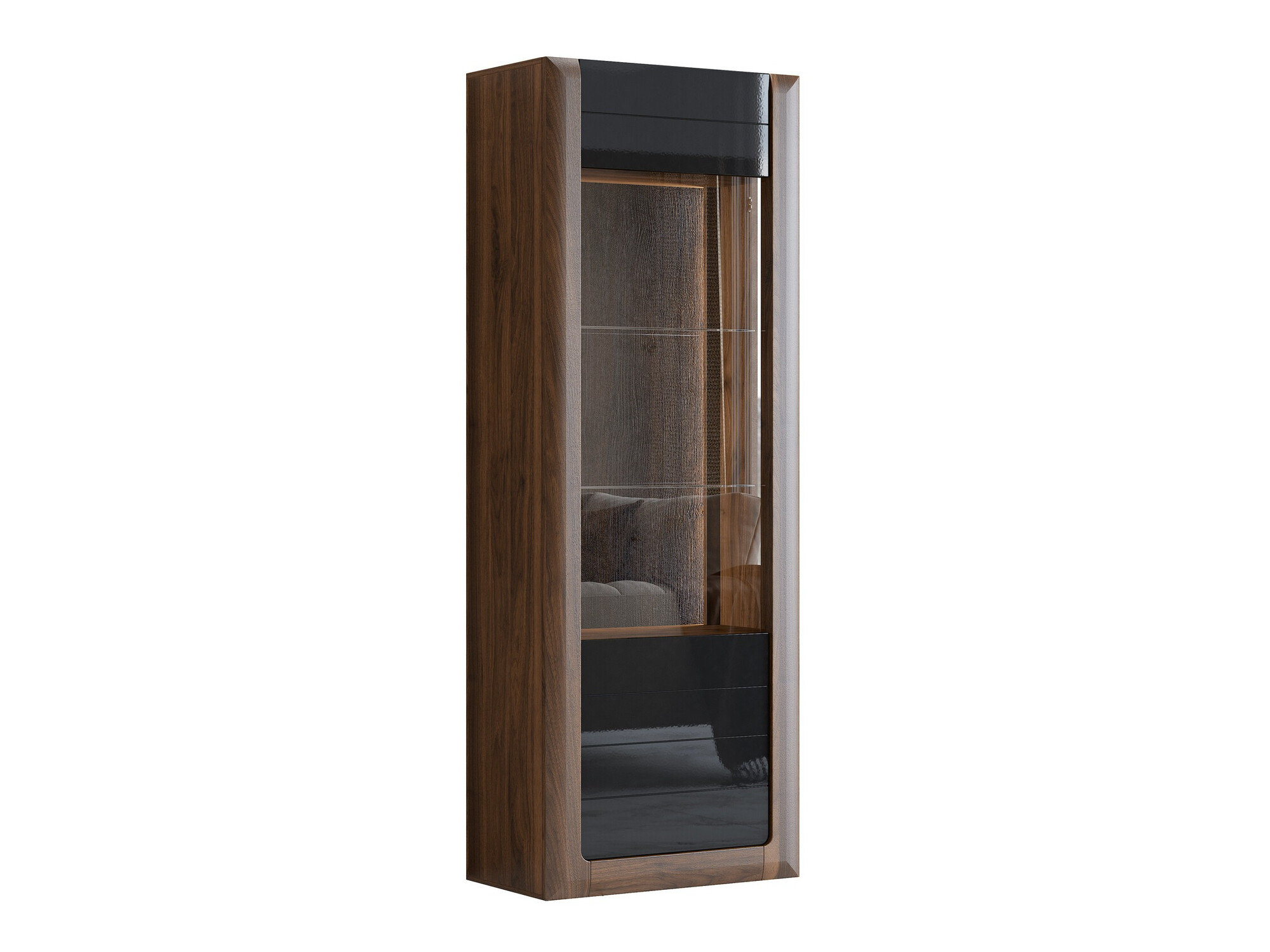 Könyvespolc Sovera 101 (Dió + Fényes fekete)