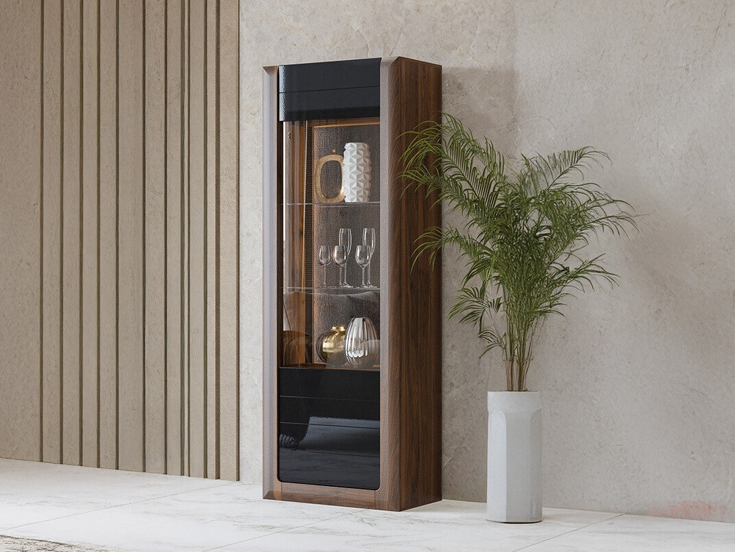 Könyvespolc Sovera 101 (Dió + Fényes fekete)