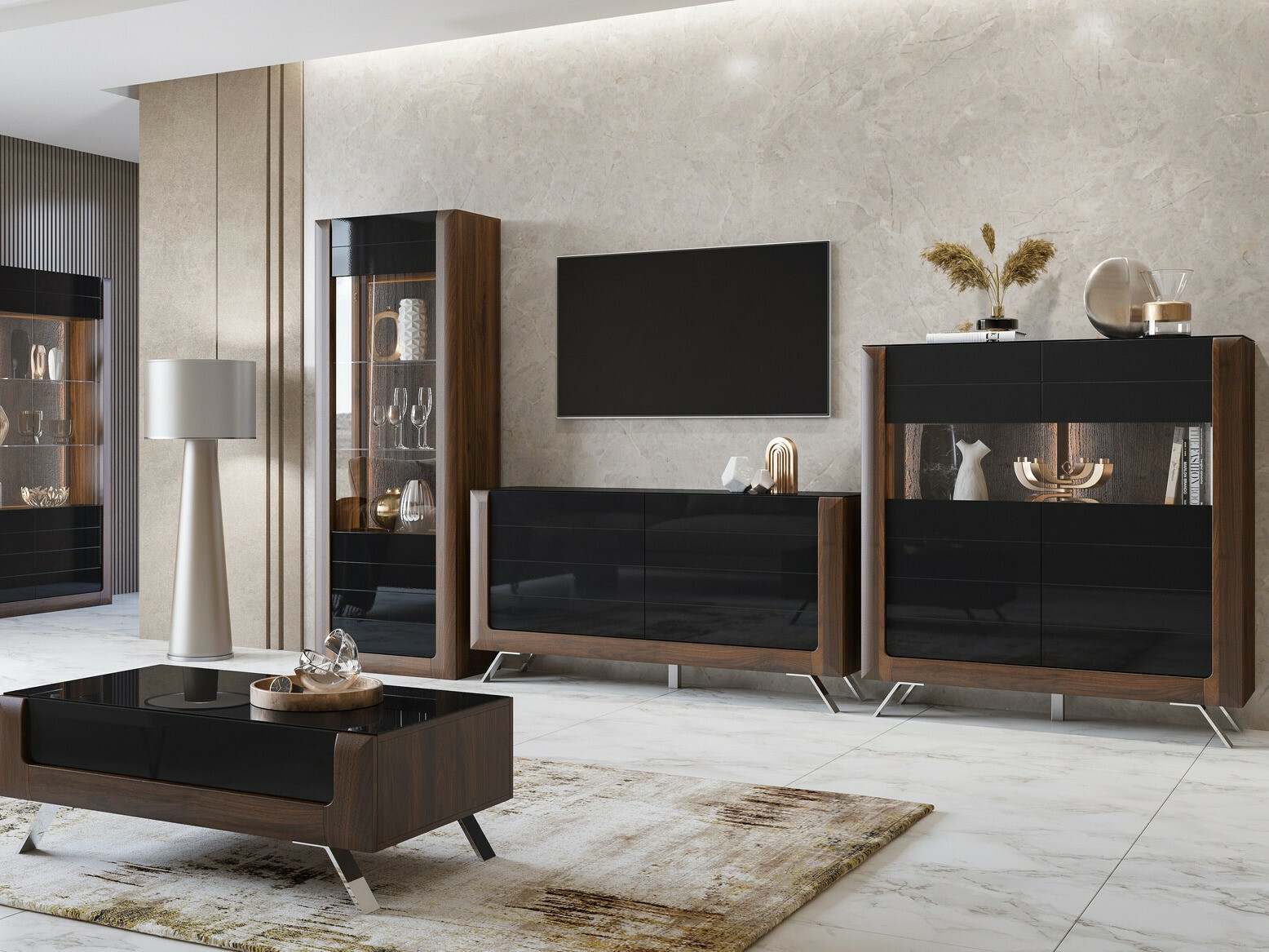 Könyvespolc Sovera 101 (Dió + Fényes fekete)