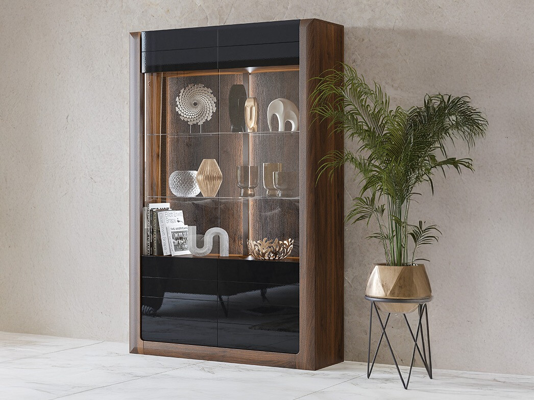 Könyvespolc Sovera 102 (Dió + Fényes fekete)