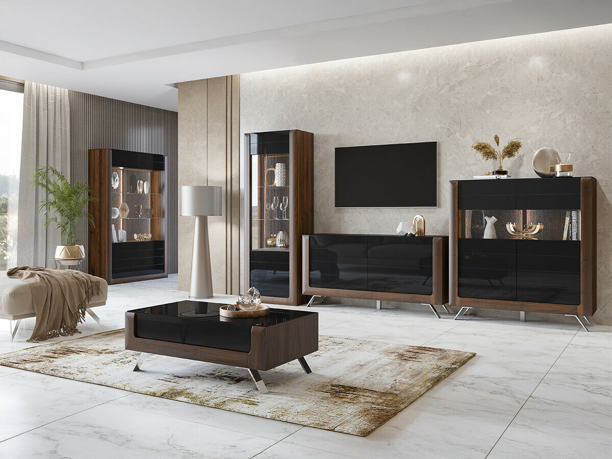 Könyvespolc Sovera 102 (Dió + Fényes fekete)