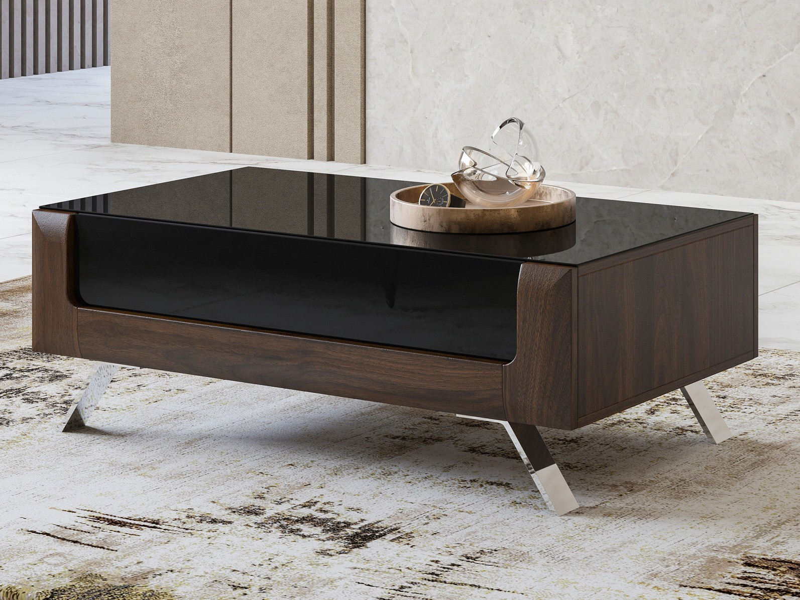 Dohányzóasztal Sovera 108 (Dió + Fényes fekete)