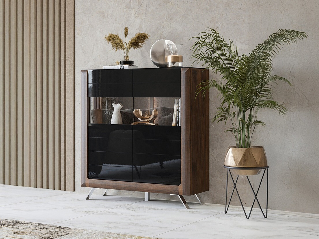 Könyvespolc Sovera 106 (Dió + Fényes fekete)