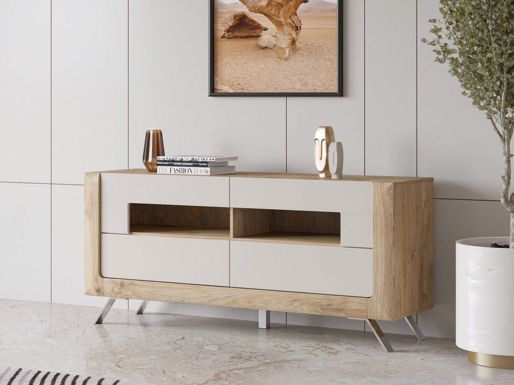 TV-állvány Sovera 105 (Arany tölgy + Világosszürke)