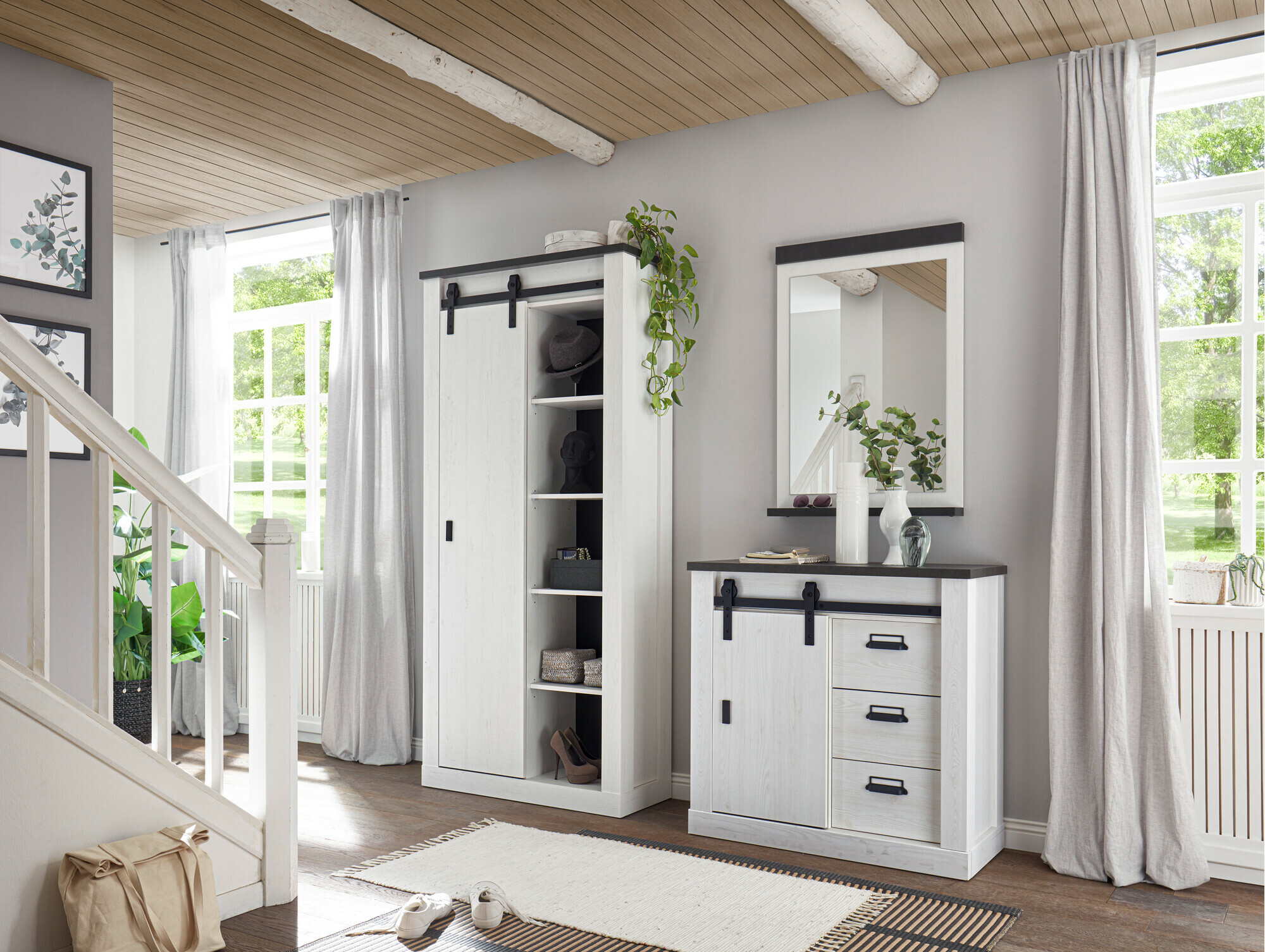 Előszoba garnitúra Cirtale 129 (Fehérített fenyő + Antrahite)