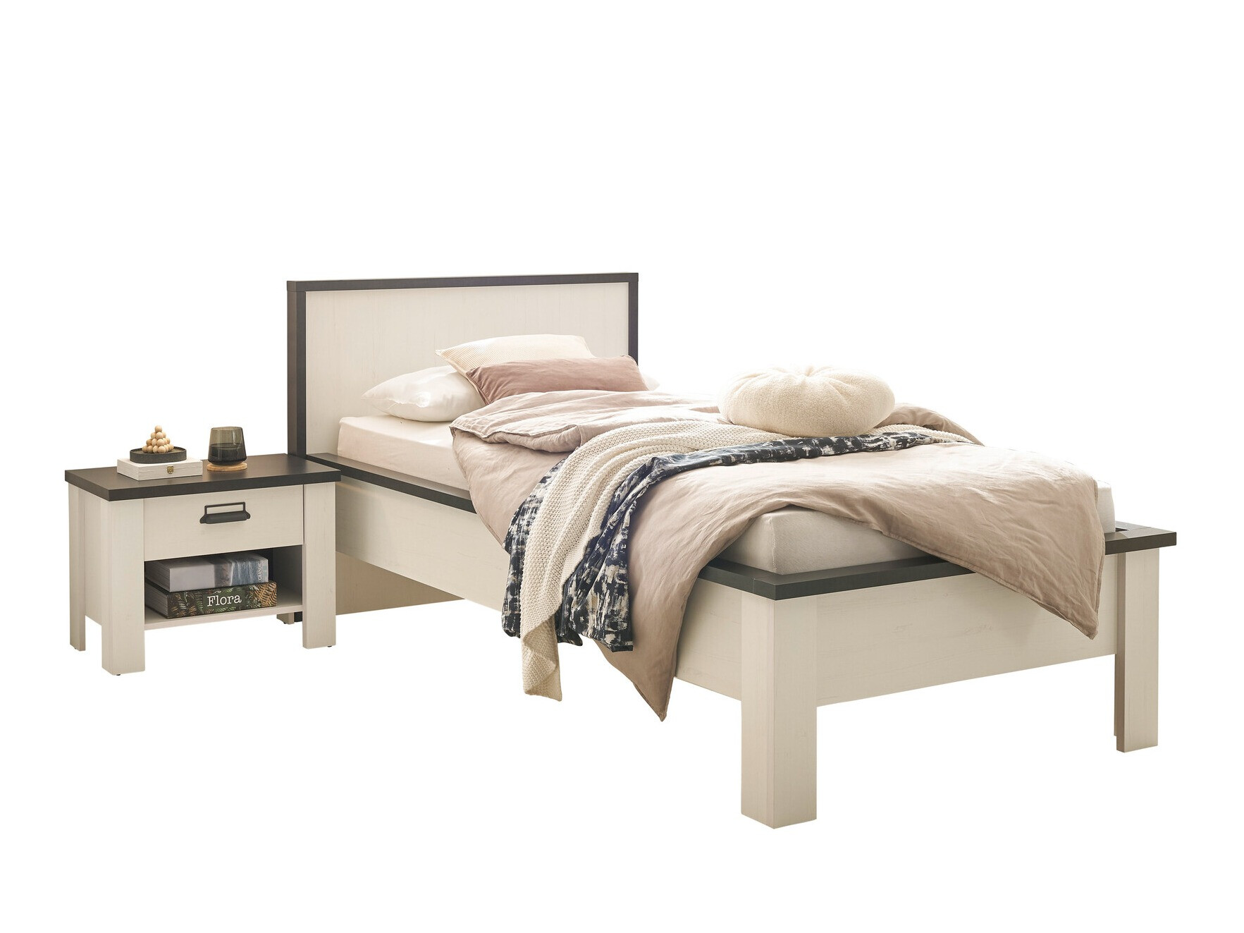 Hálószoba garnitúra Cirtale 128 (Fehérített fenyő + Antracit)