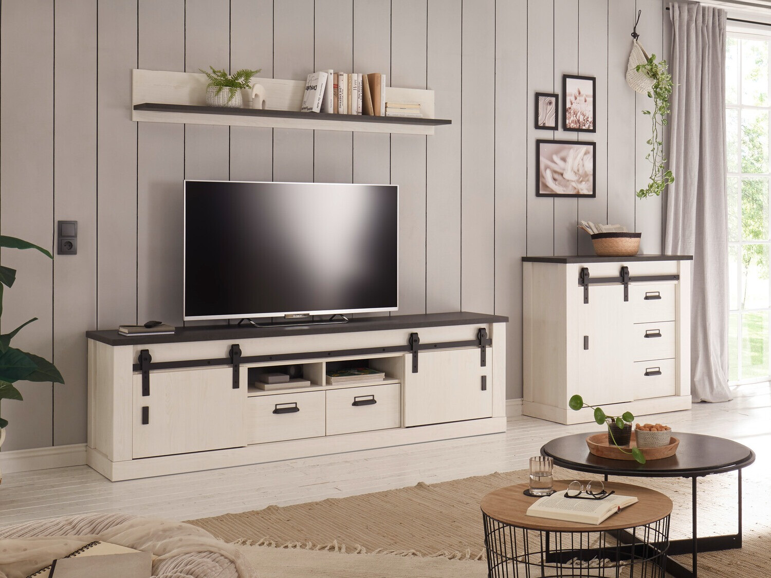 Nappali szett Cirtale 132 (Fehérített fenyő + Antracit)