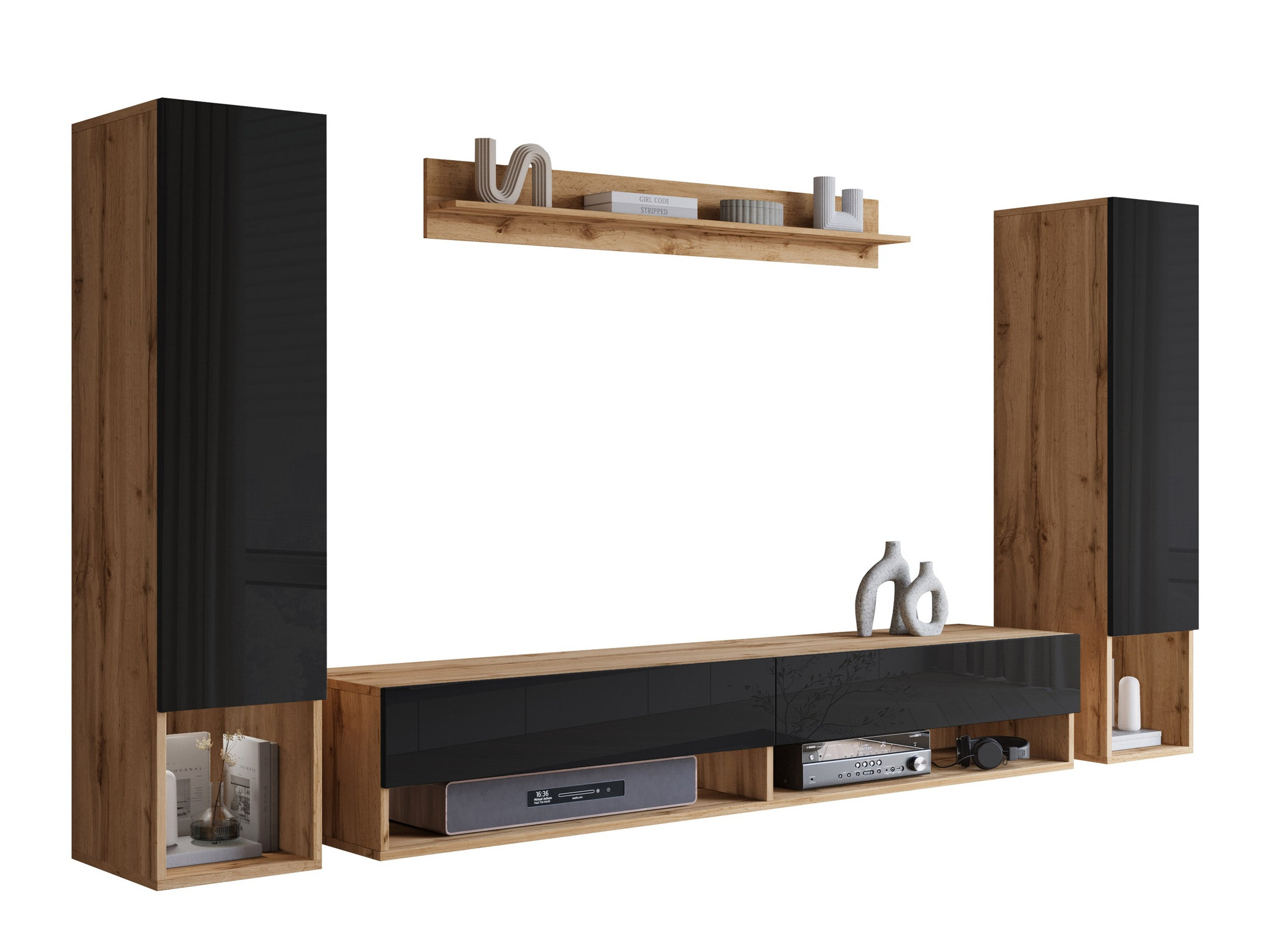 Nappali szett Sarasota 176 (Wotan tölgy + Fényes fekete)