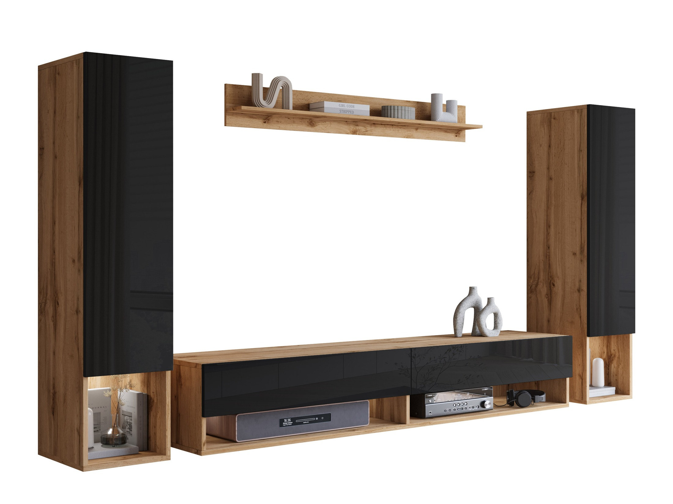 Nappali szett Sarasota 176 (Wotan tölgy + Fényes fekete)