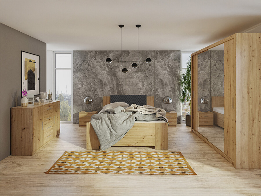 Hálószoba garnitúra Catromi 114 (Artisan tölgy + Soft Pik 011)