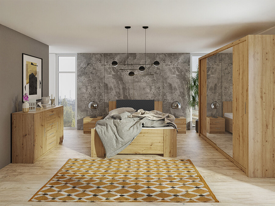 Hálószoba garnitúra Catromi 115 (Artisan tölgy + Soft Pik 011)