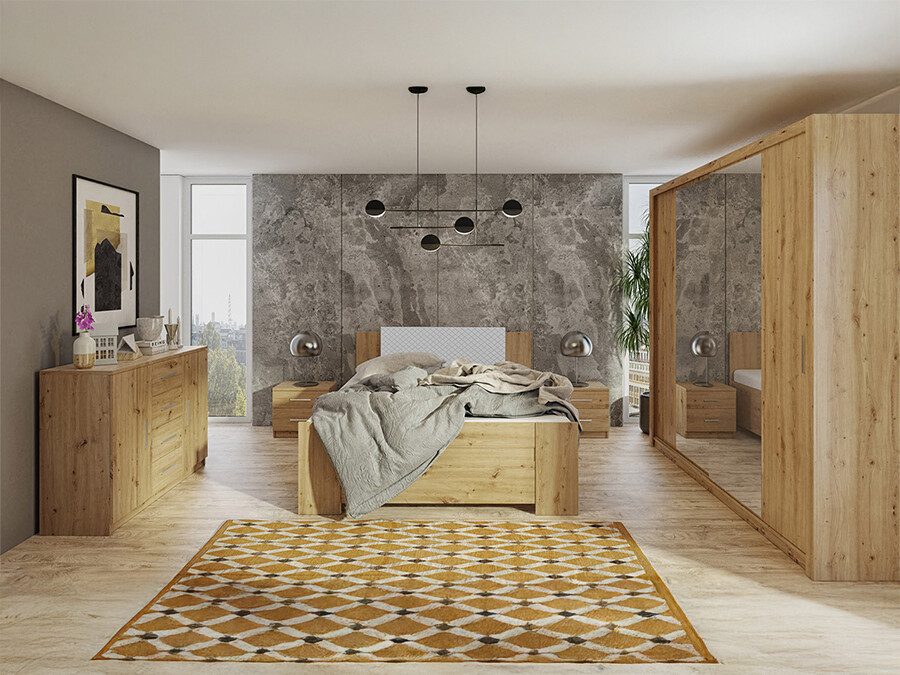 Hálószoba garnitúra Catromi 115 (Artisan tölgy + Soft Pik 029)