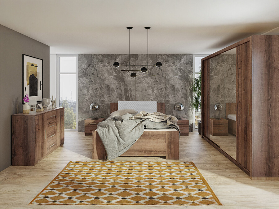 Hálószoba garnitúra Catromi 115 (Monastery tölgy + Soft Pik 029)