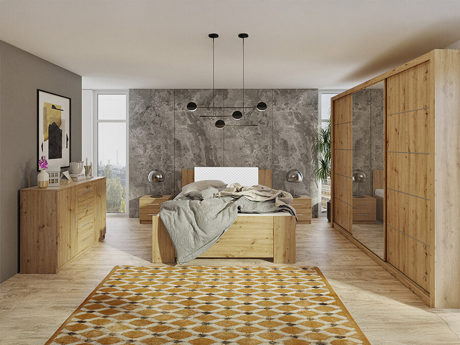 Hálószoba garnitúra Catromi 116 (Artisan tölgy + Soft Pik 017)