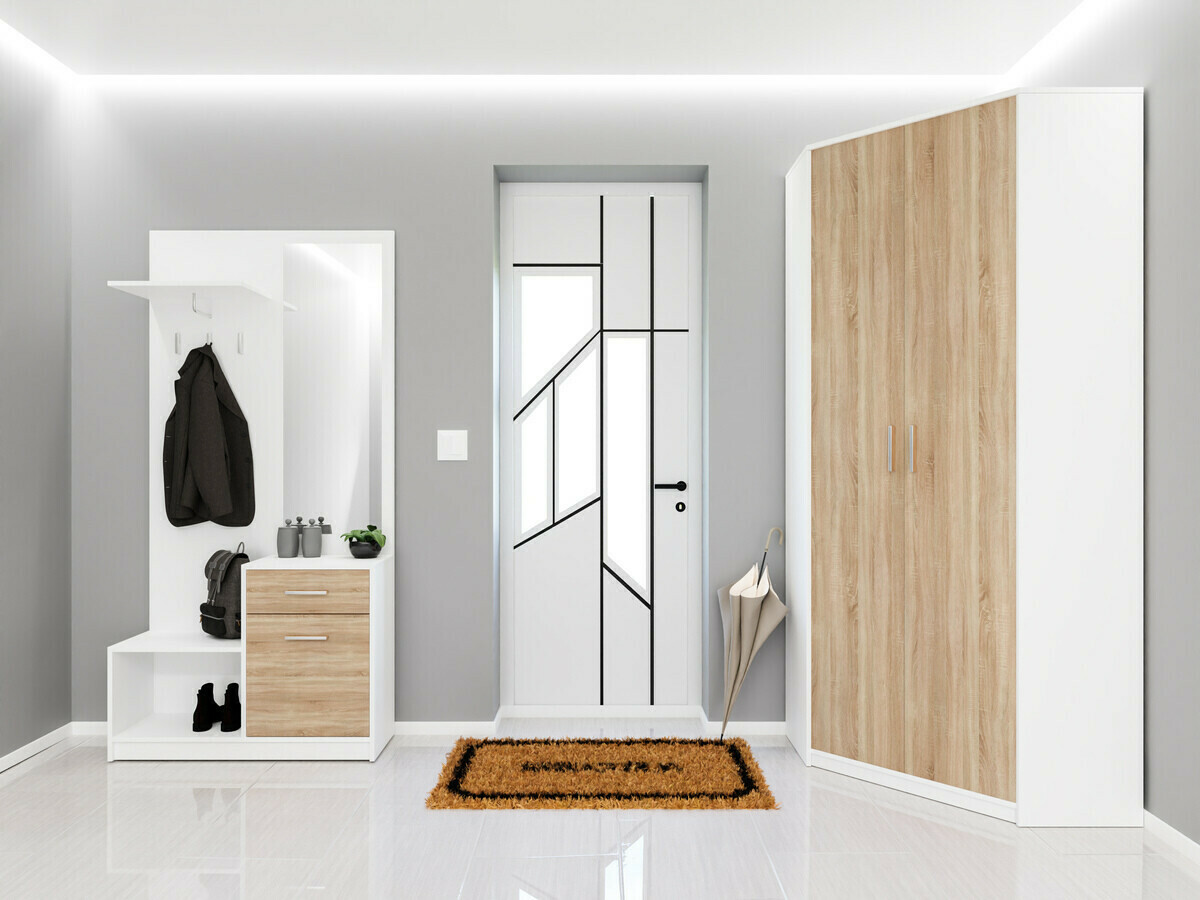 Előszoba garnitúra Novsore 145 (Fehér + Sonoma tölgy)