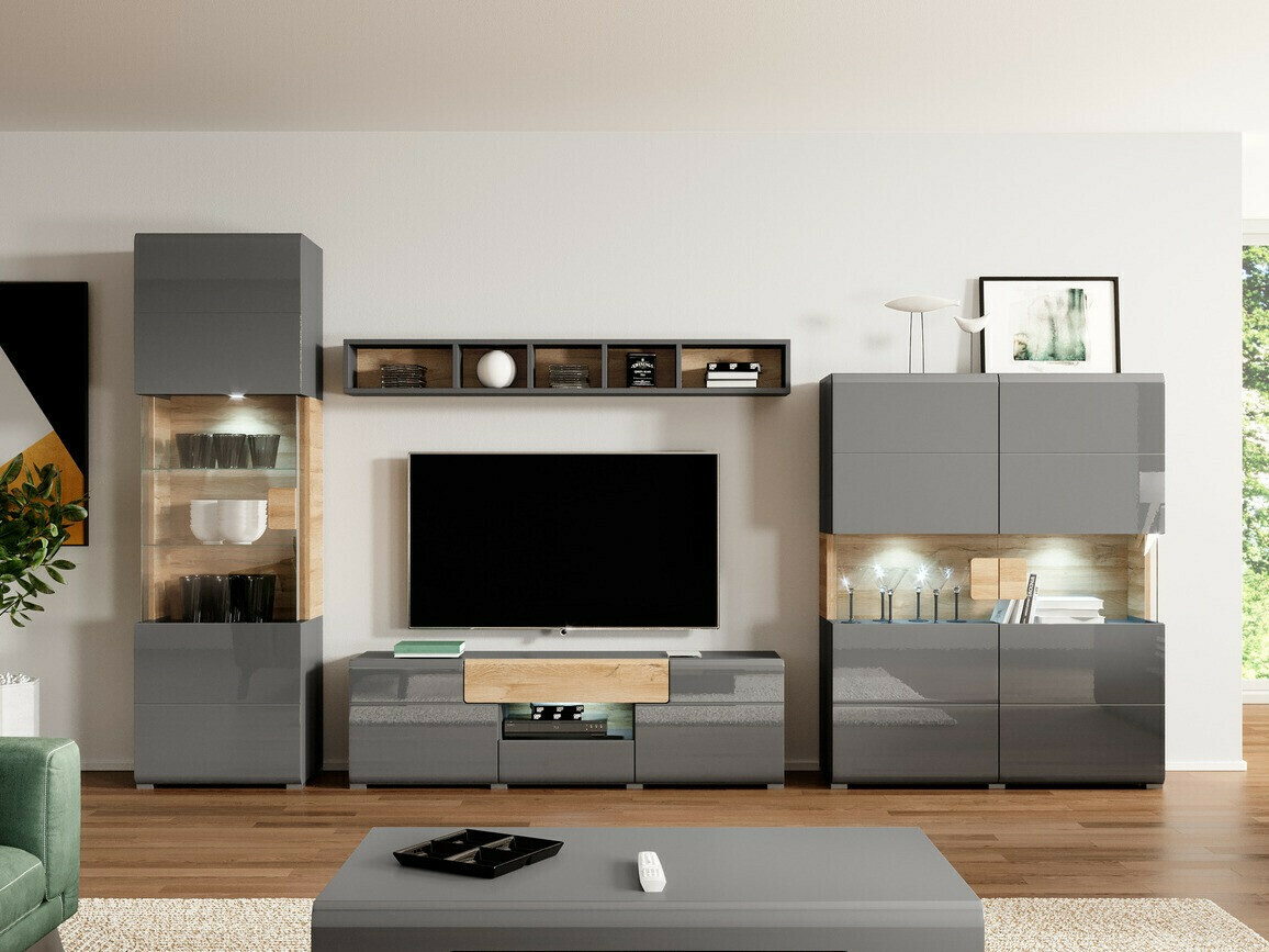 Könyvespolc Torsone 107 (Antracit + Gloss antracit + Grandson tölgy)