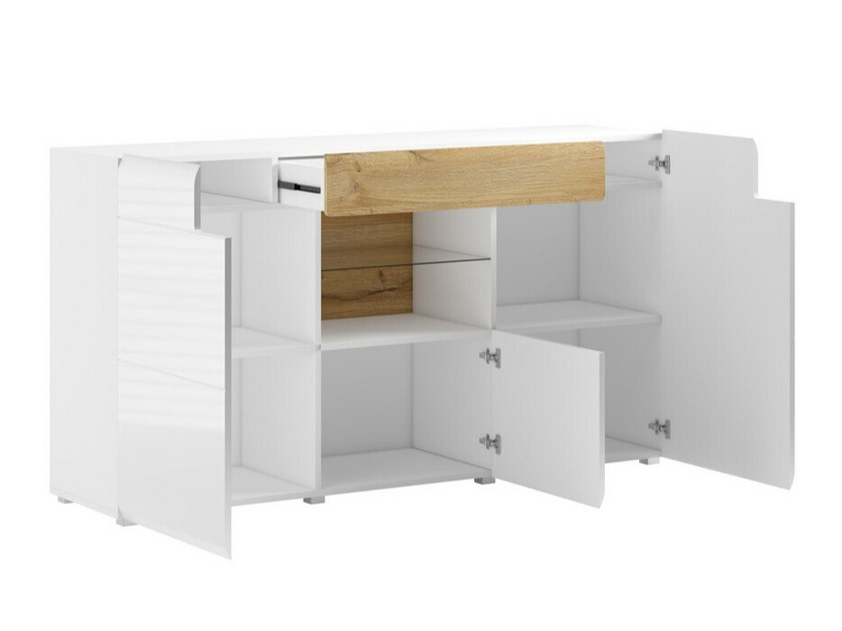 Komód Torsone 108 (Fehér + Fényes fehér + San remo tölgy)