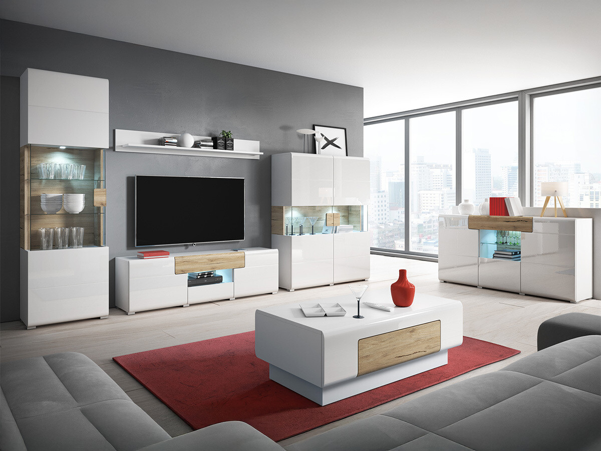 Komód Torsone 108 (Fehér + Fényes fehér + San remo tölgy)