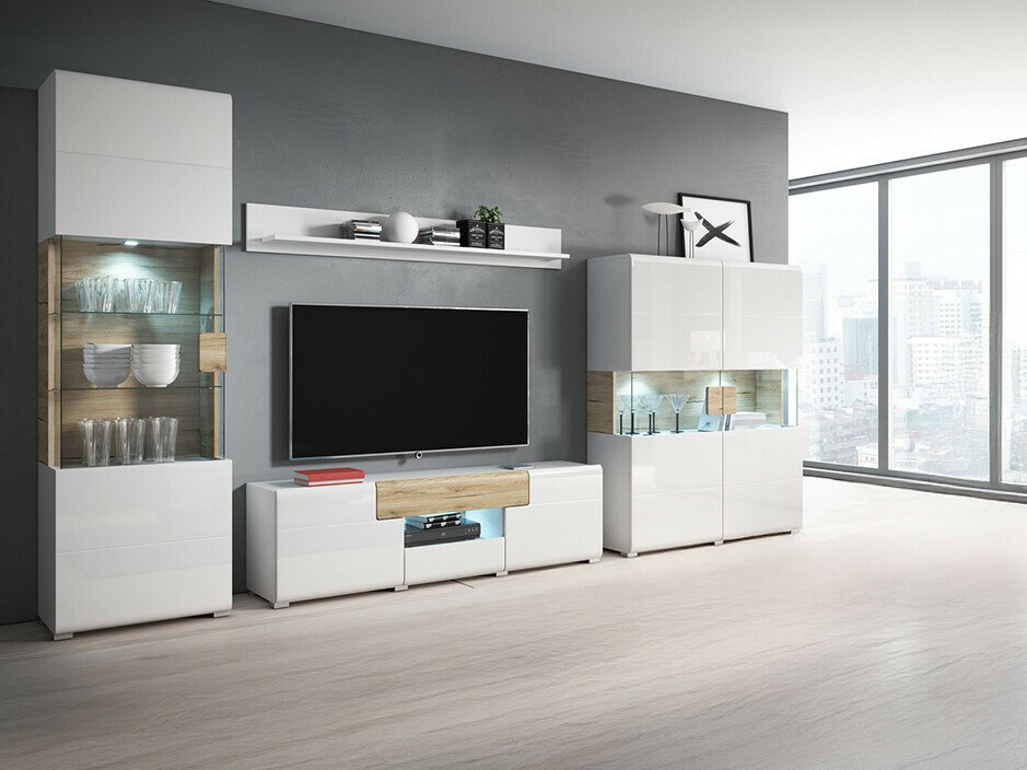 Nappali szett Torsone 104 (Fehér + Fényes fehér + San remo tölgy)