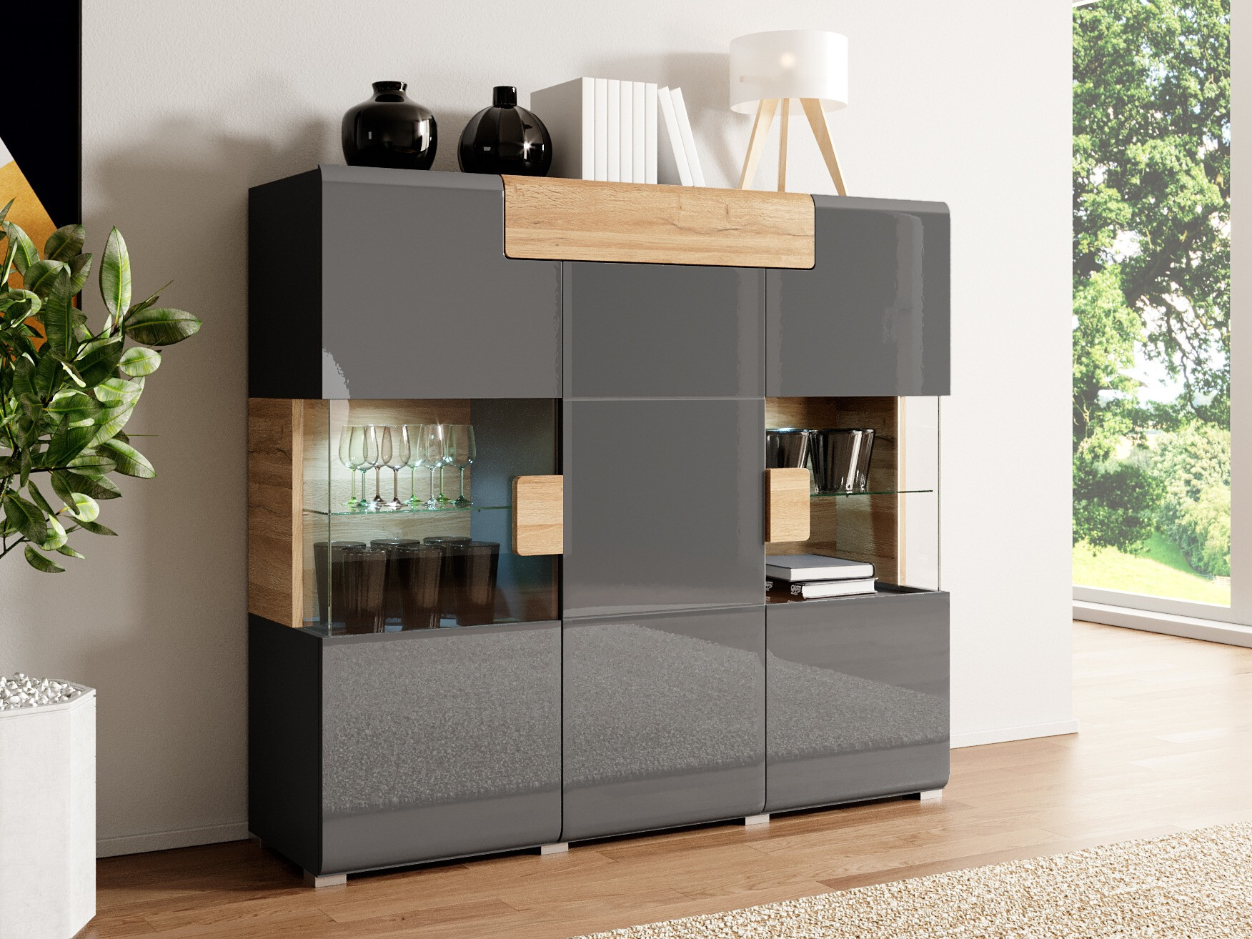 Szekrény Torsone 100 (Antracit + Gloss antracit + Grandson tölgy)