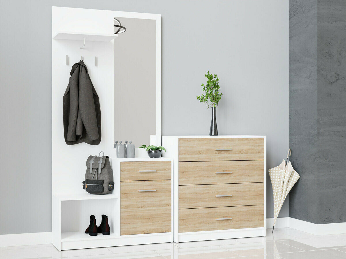 Előszoba garnitúra Novsore 148 (Fehér + Sonoma tölgy)