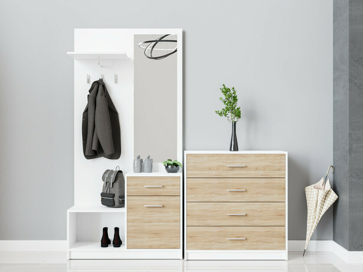 Előszoba garnitúra Novsore 148 (Fehér + Sonoma tölgy)