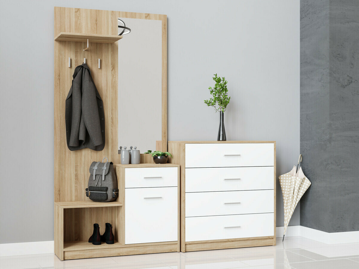 Előszoba garnitúra Novsore 148 (Sonoma tölgy + Fehér)