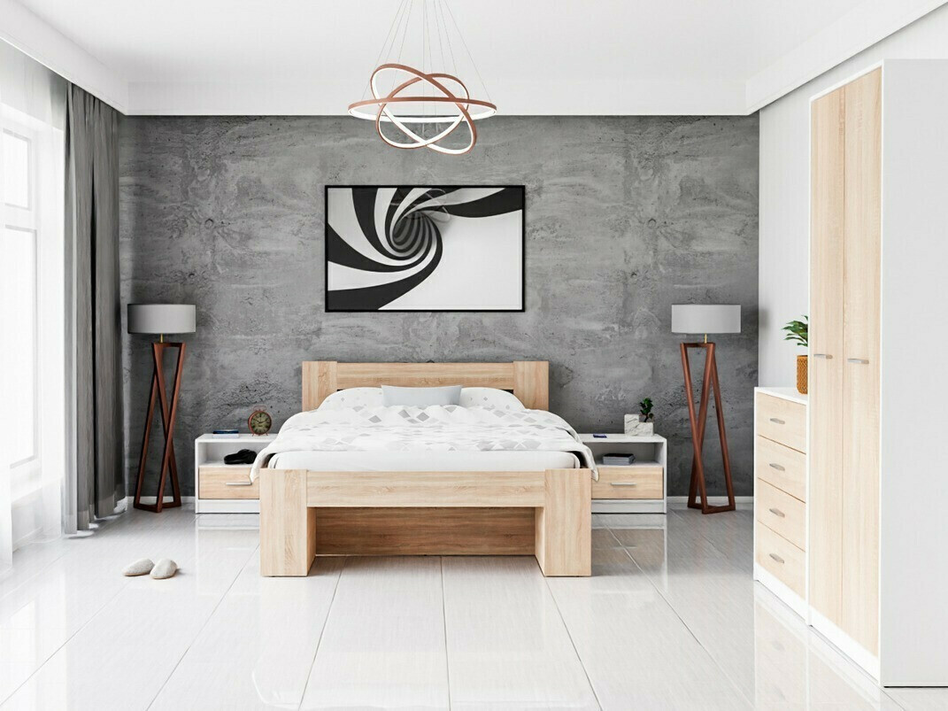 Hálószoba garnitúra Novsore 147 (Fehér + Sonoma tölgy)