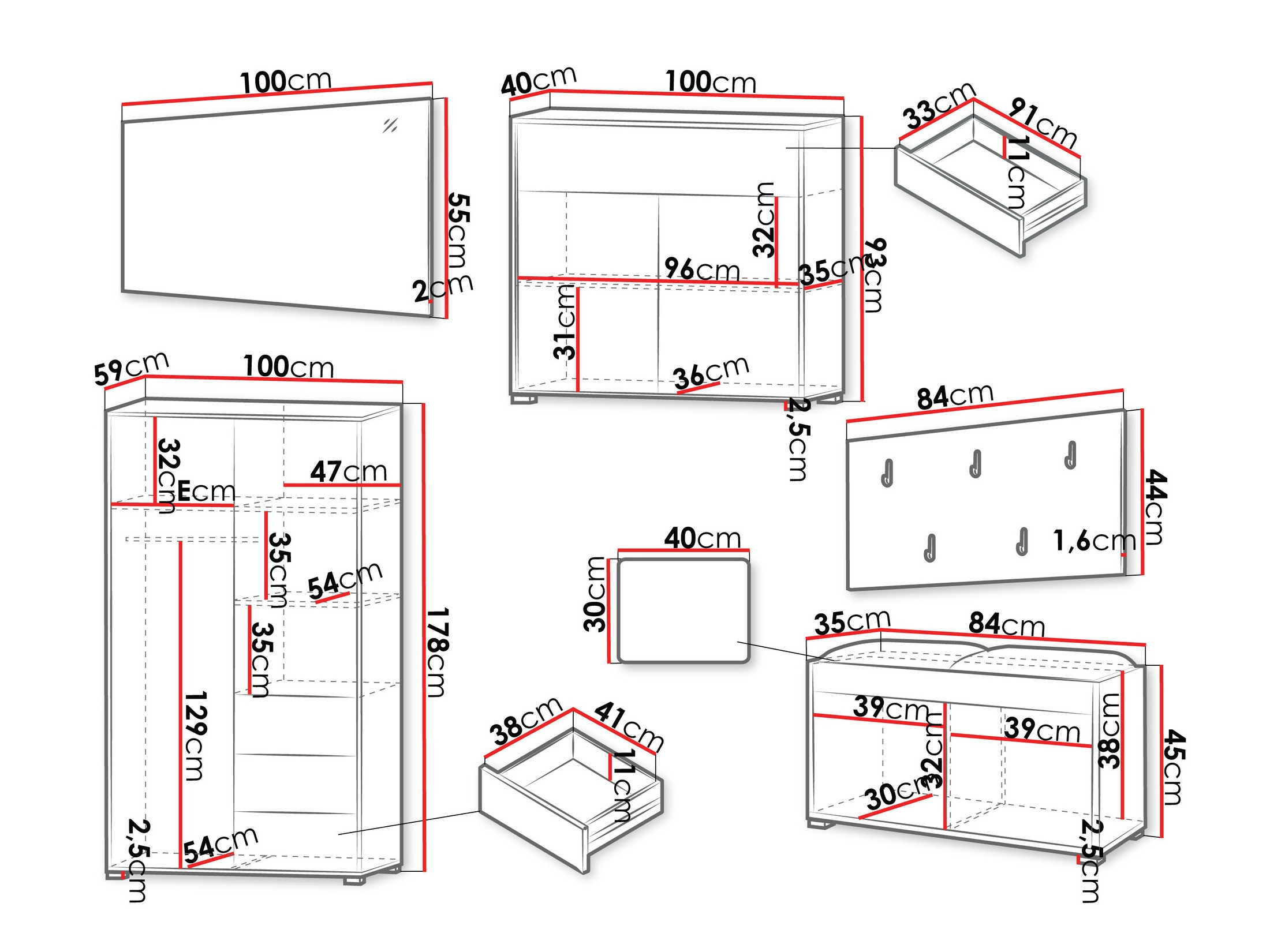 Előszoba garnitúra Comfivo Tutela V (Fehér)