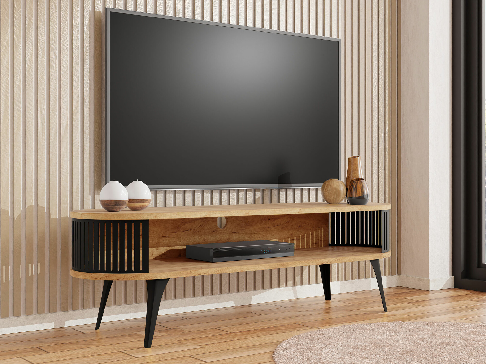 TV-állvány Vitum (Fekete + Kézműves aranytölgy)