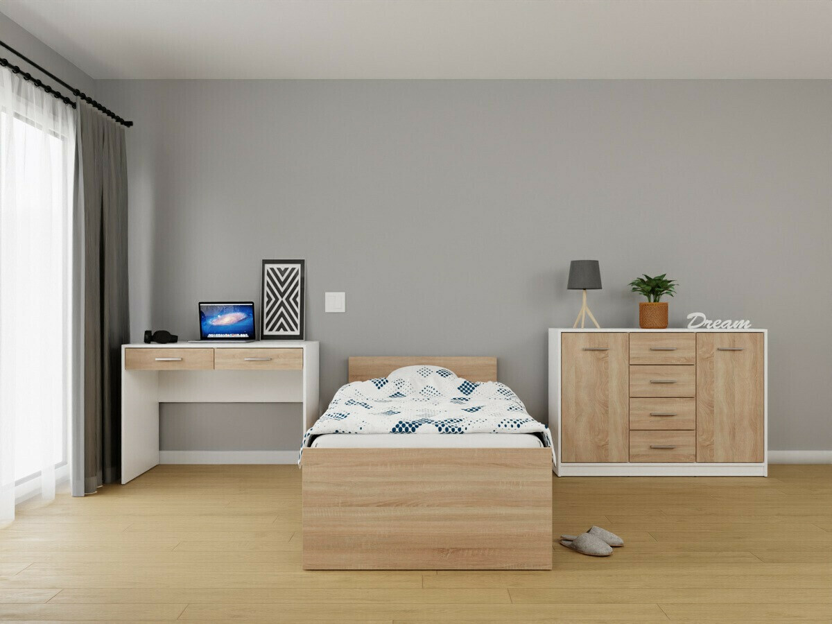 Hálószoba garnitúra Novsore 149 (Fehér + Sonoma tölgy)