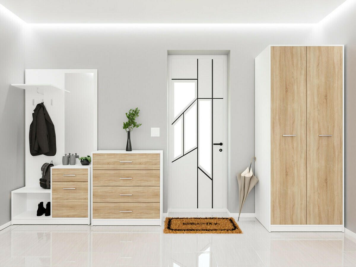 Előszoba garnitúra Novsore 154 (Fehér + Sonoma tölgy)