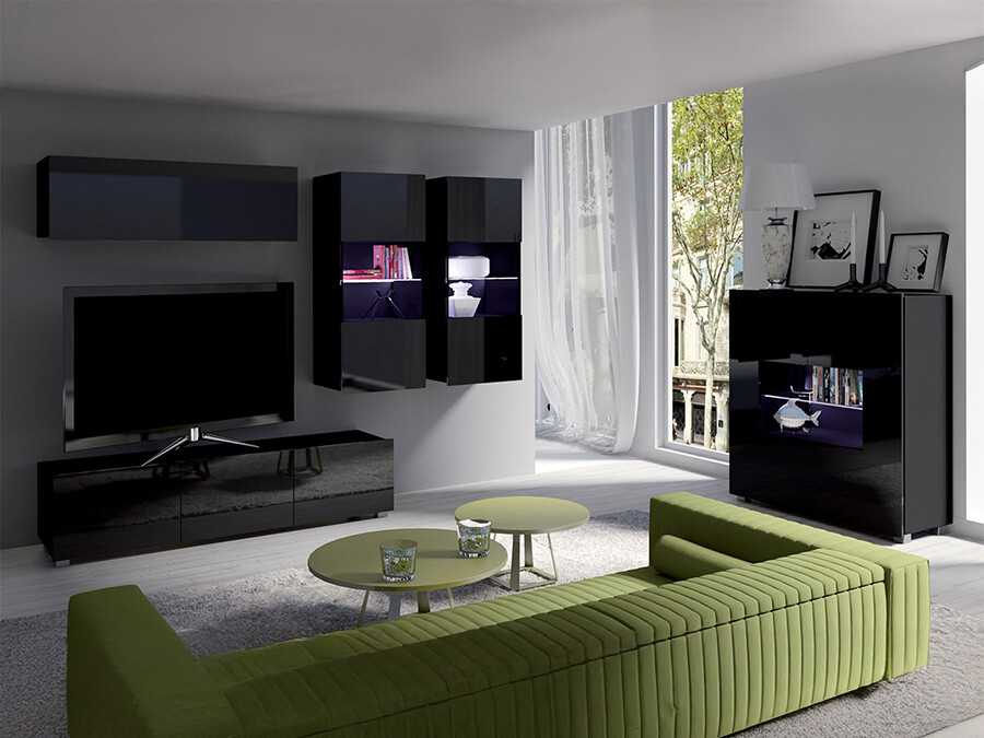 Nappali szett Tivdalu 115 (Fekete + Fényes fekete)