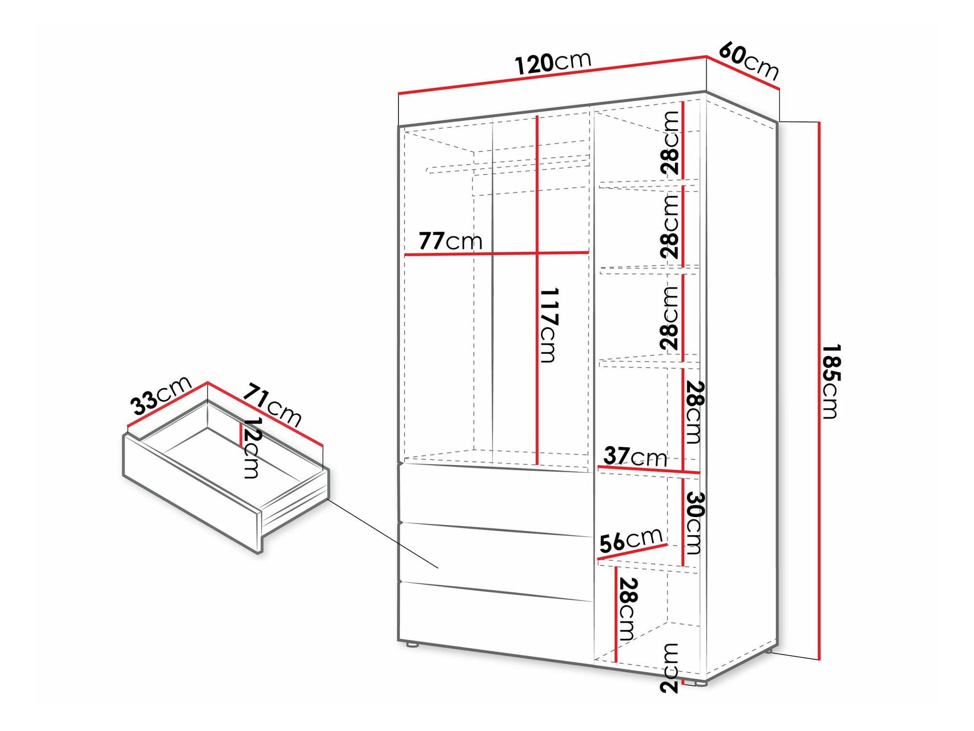 Gardróbszekrény Domcali 100 (Szürke + Tölgy)