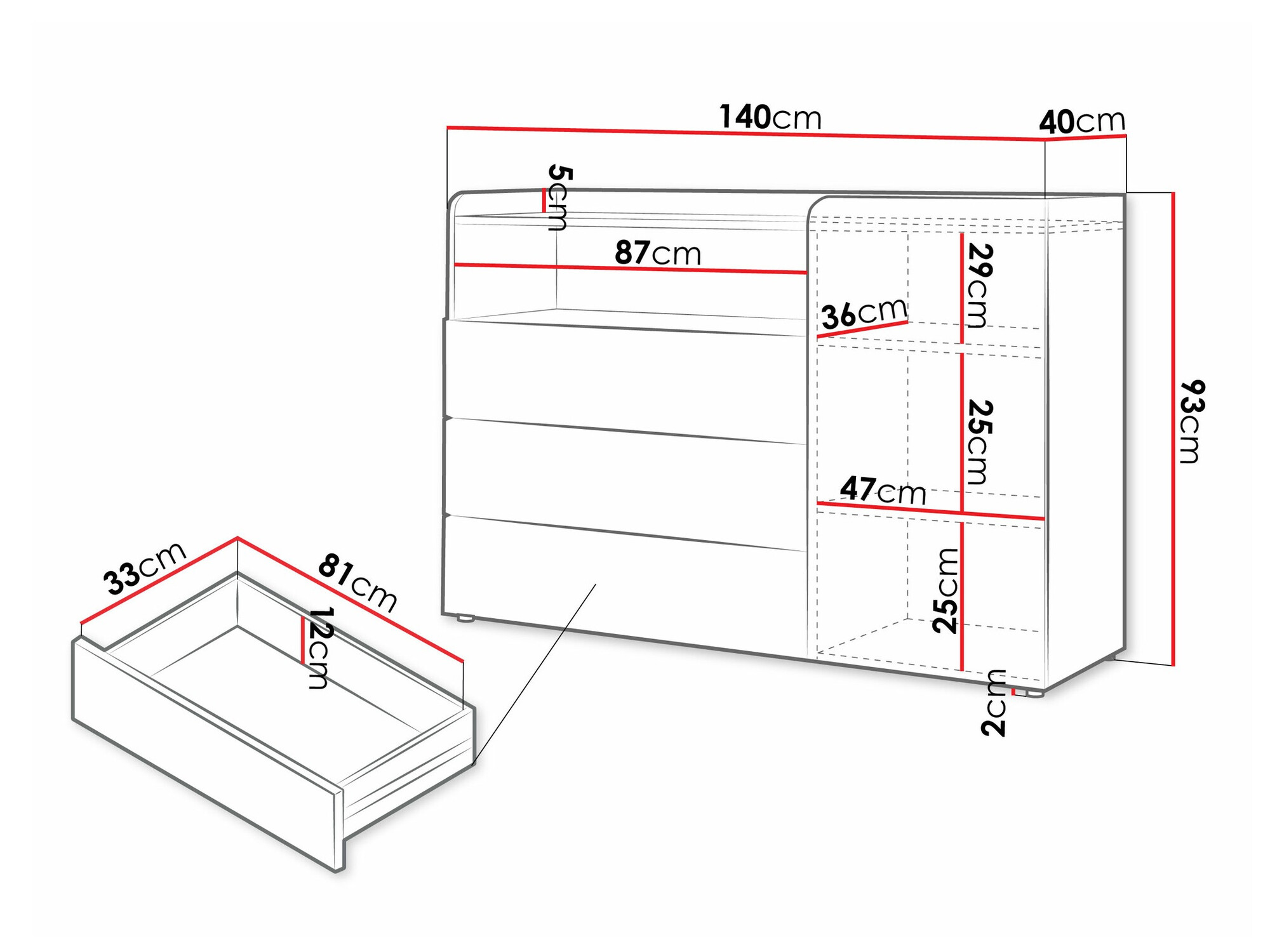 Komód Domcali 107 (Szürke + Tölgy)