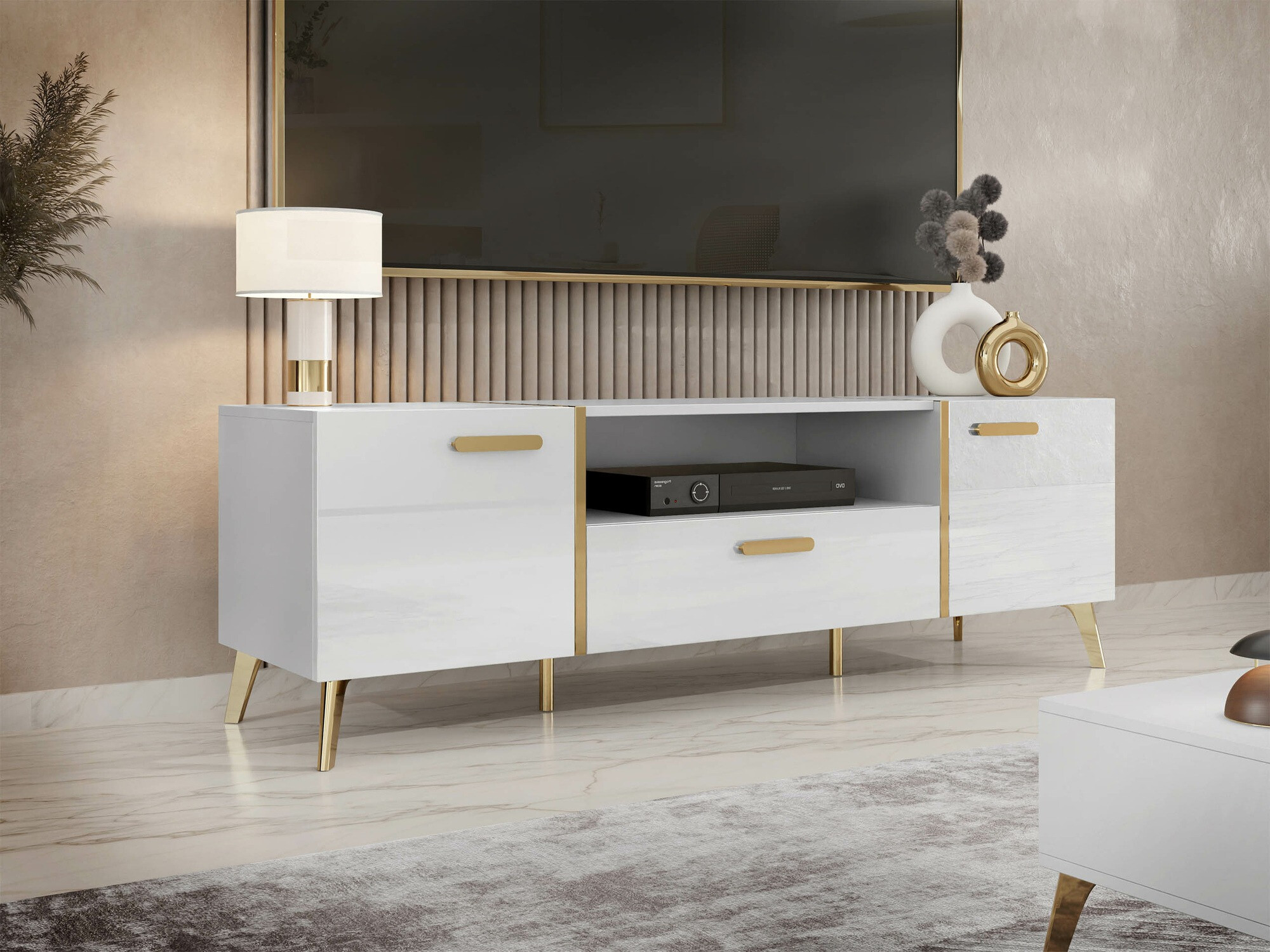 TV-állvány Teslomo 100 (Fehér + Fényes fehér)