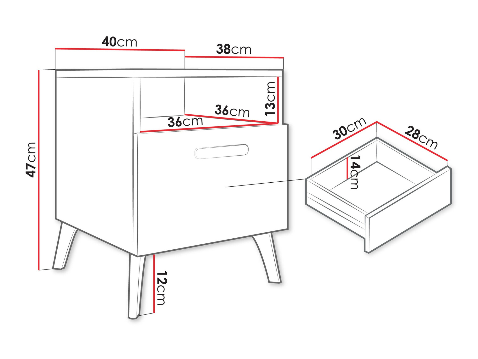 Éjjeliszekrény Comfivo Teslomo 111 (Fehér + Fényes fehér)