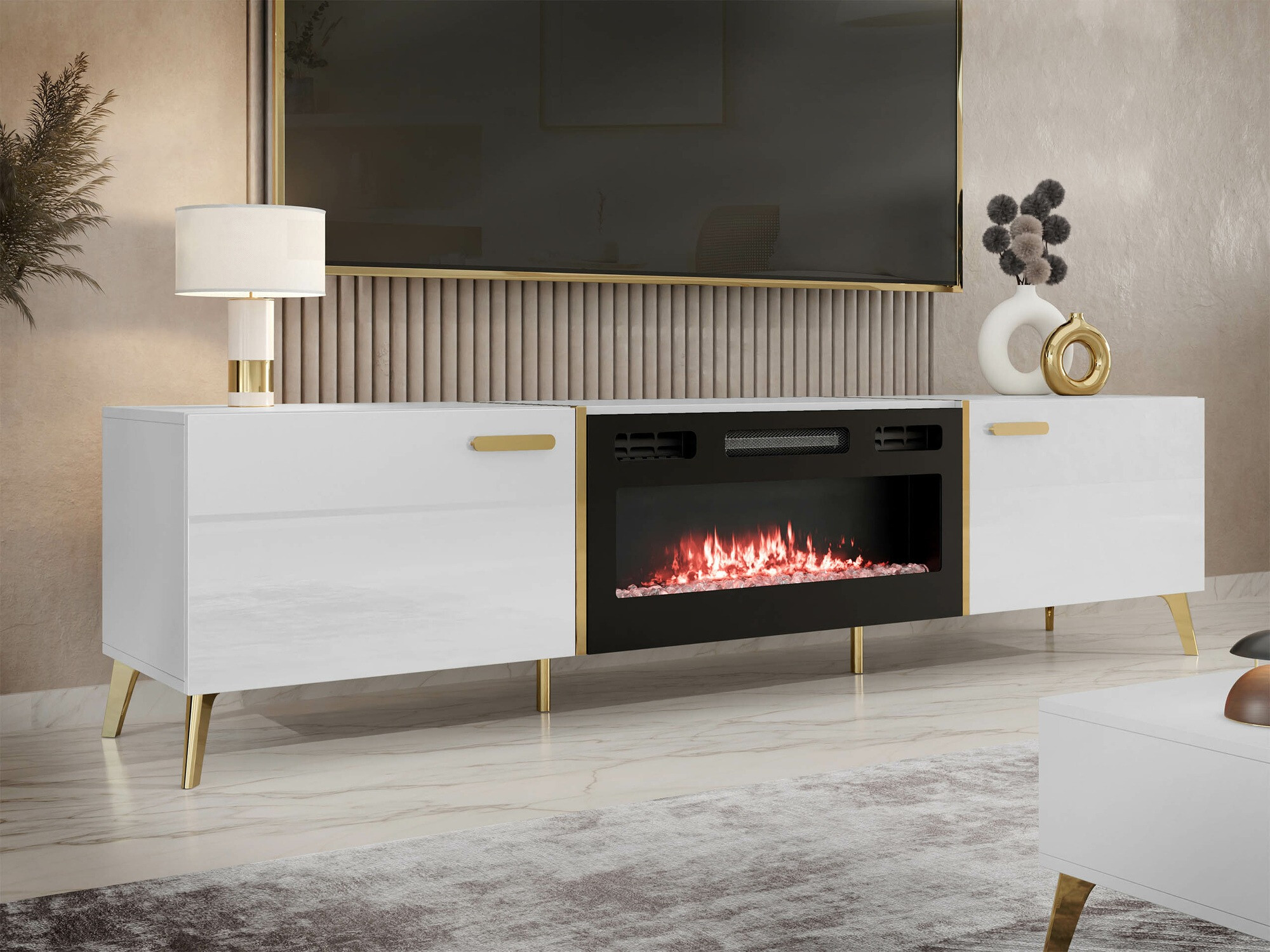 TV-állvány Comfivo Teslomo 112 (Fehér + Fényes fehér)