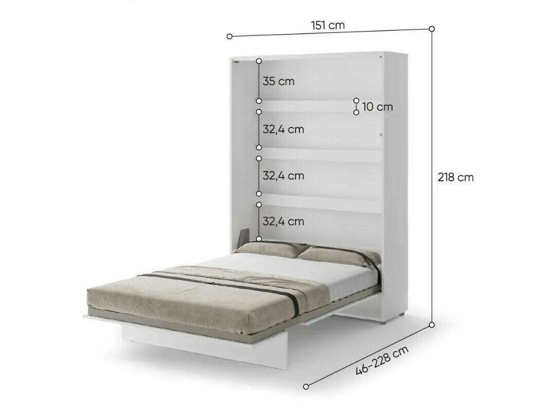 Szekrényágy Concept Pro Lenart Levfere 138 (Fényes fehér + Szürke)