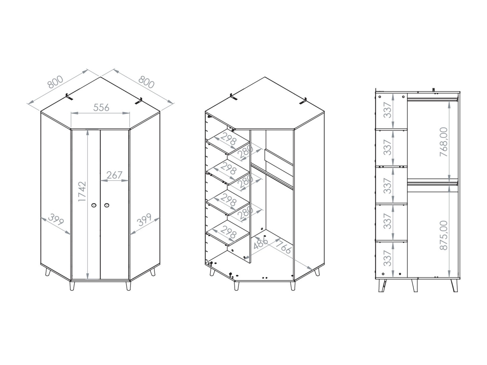 Sarokszekrény Tortoli 100 (Rózsaszín)