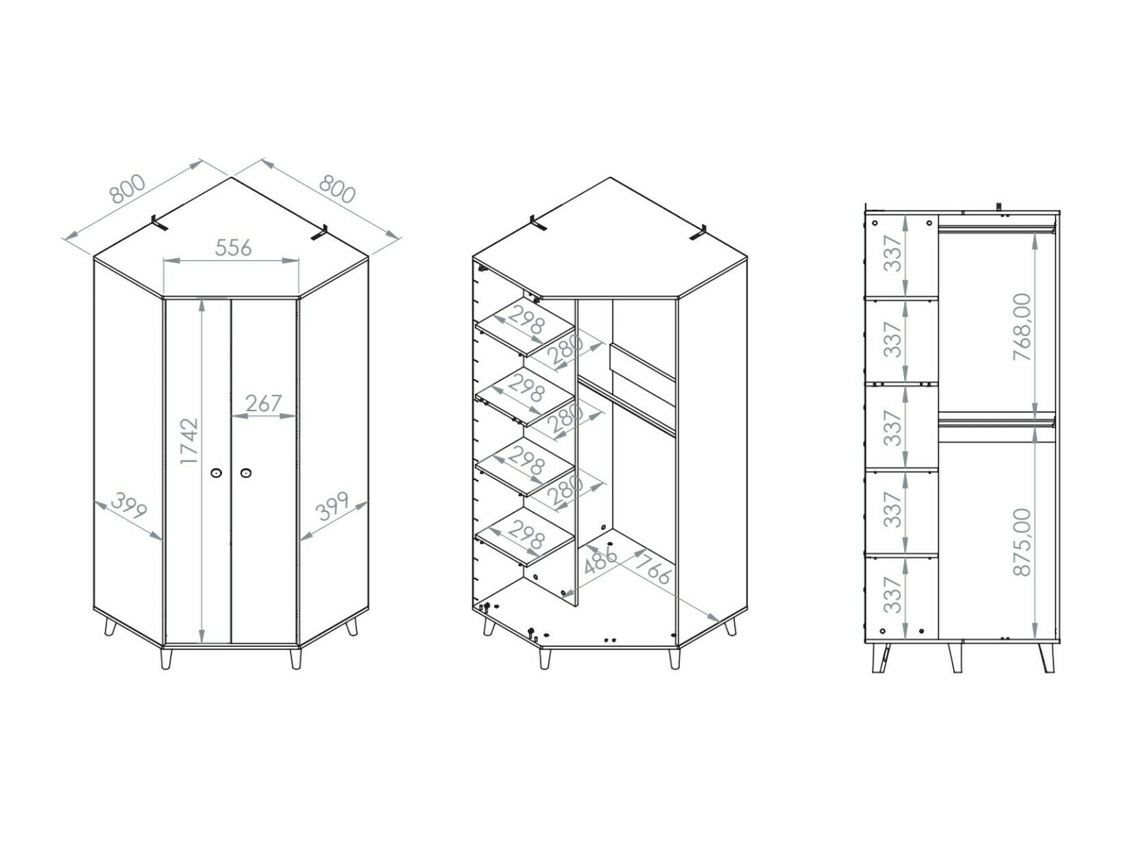 Sarokszekrény Tortoli 100 (Szürke)