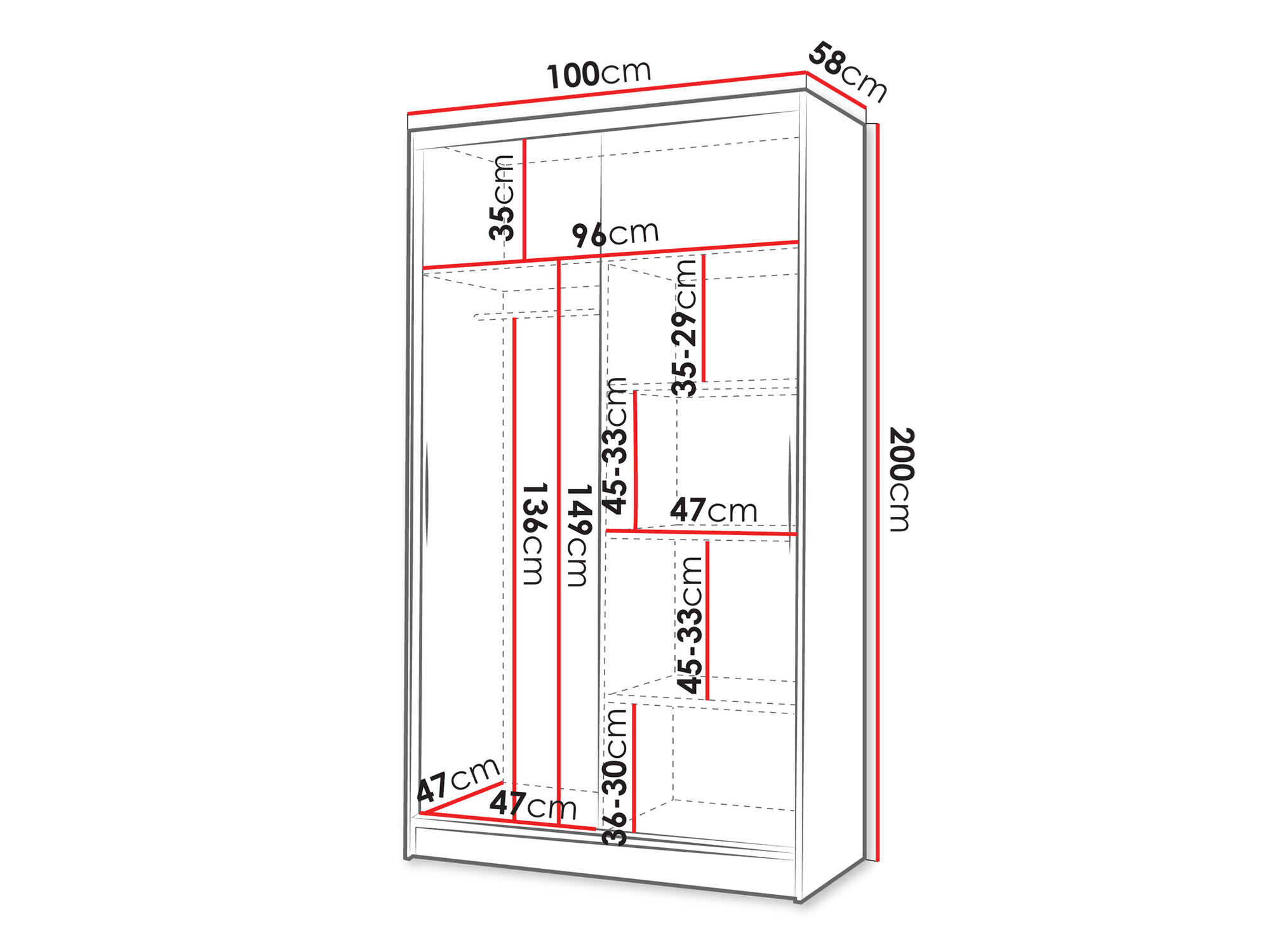 Gardróbszekrény Closico 163 (Fekete + Fehér)