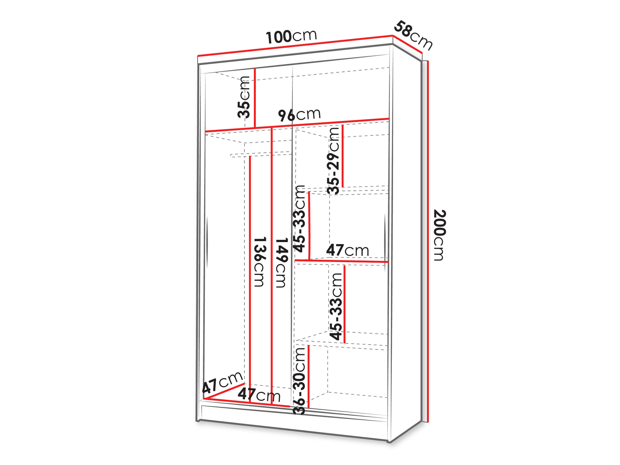 Gardróbszekrény Closico 165 (Fehér + Fekete)