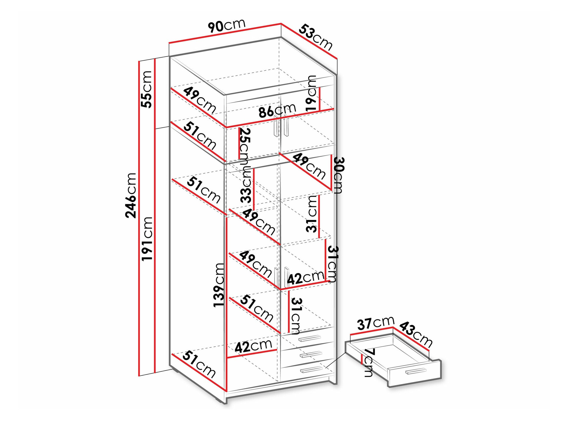 Gardróbszekrény Novduni 113 (Fehér)