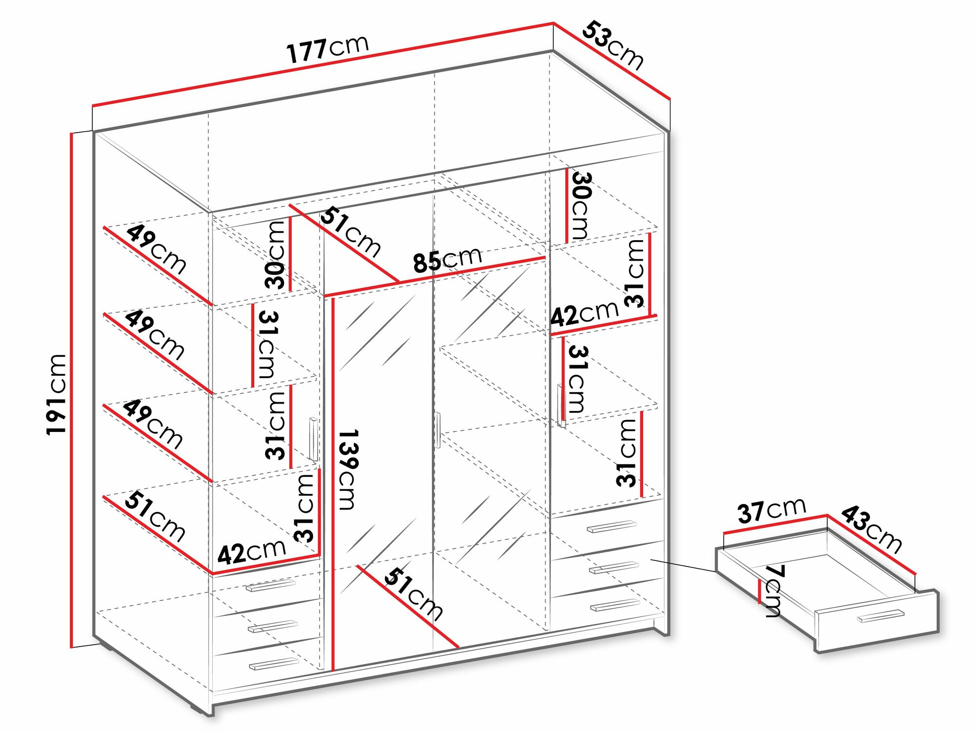 Gardróbszekrény Novduni 115 (Fehér)